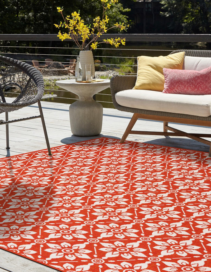 Seaside Lattice Collection Area Rug -  Whitby Square Rust Red  lifestyle 126