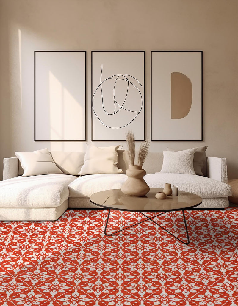 Seaside Lattice Collection Area Rug -  Whitby Square Rust Red  lifestyle 171