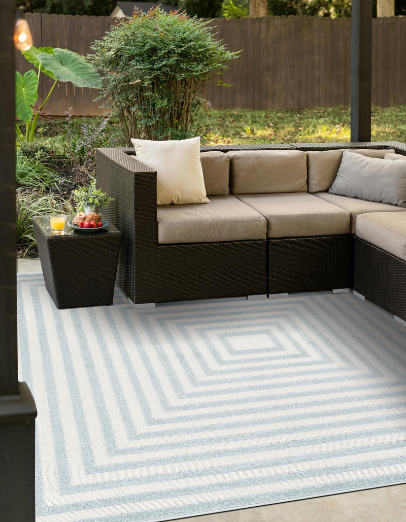 Catalina Cove Outdoor Collection Area Rug - Avalon Square Light Blue  lifestyle 104