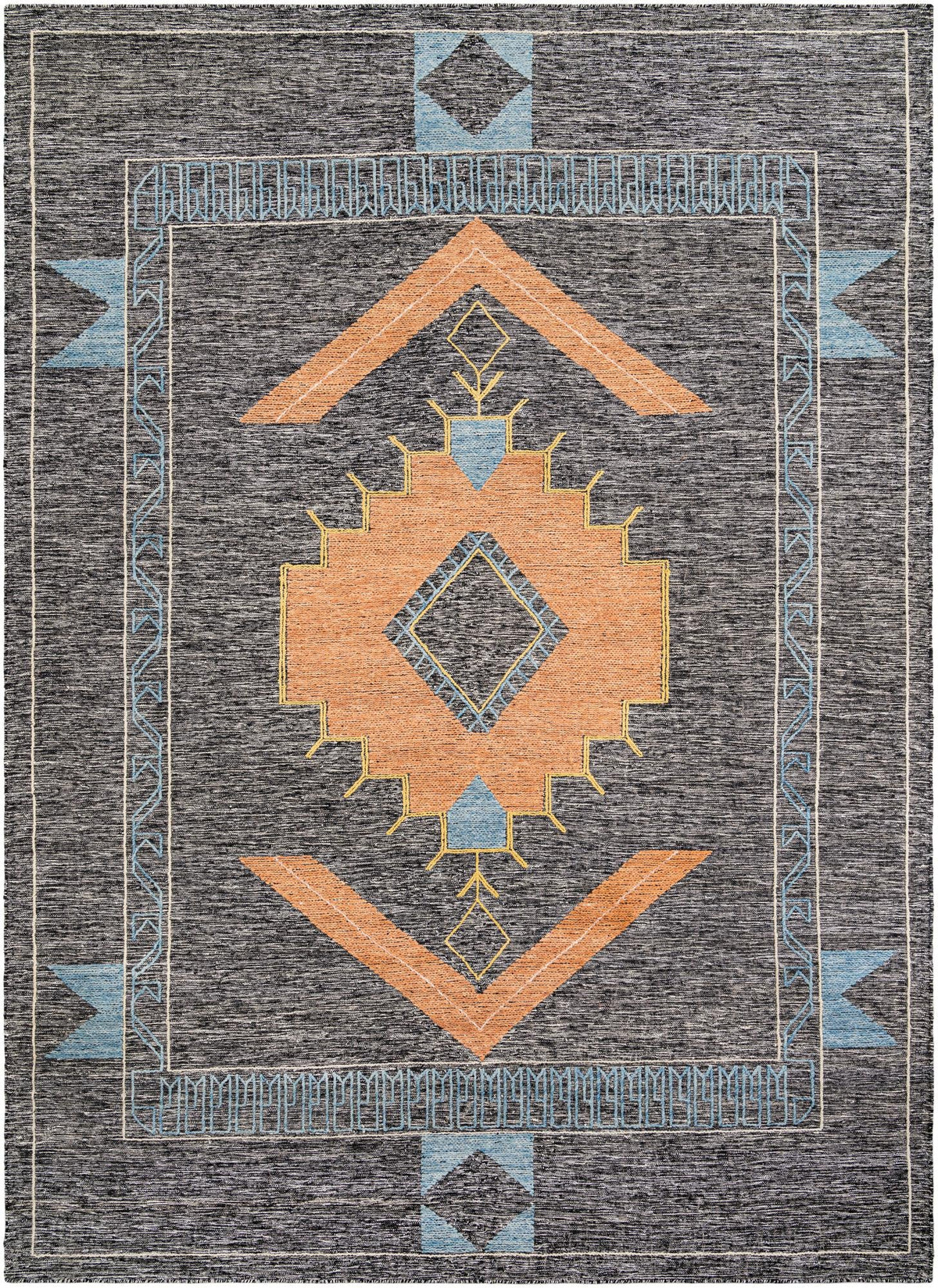 Anatolian Tapestry Wool Collection Area Rug - Ephesus Rectangle Charcoal Gray Main