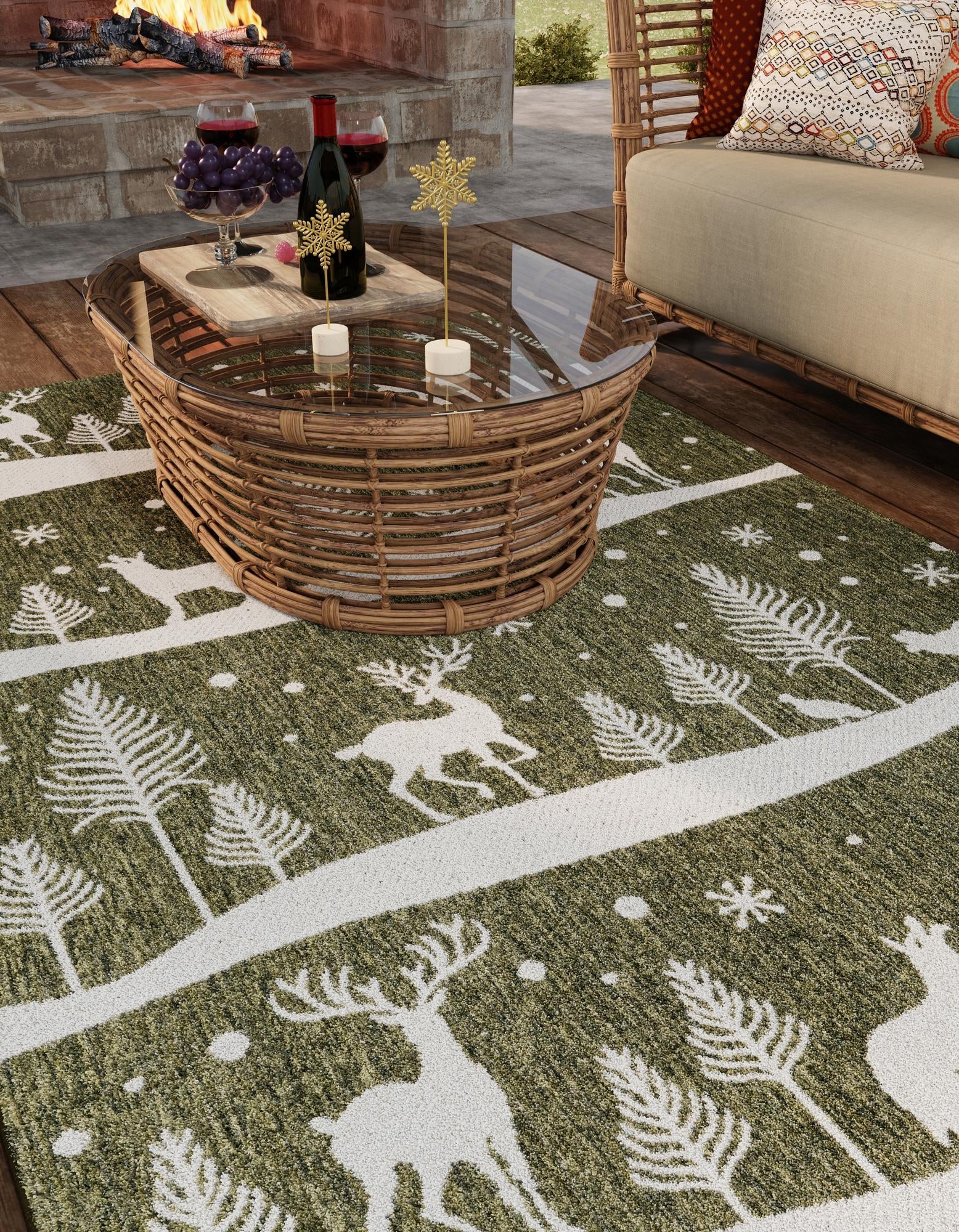 Garden Festivity Collection Area Rug - Evergreen