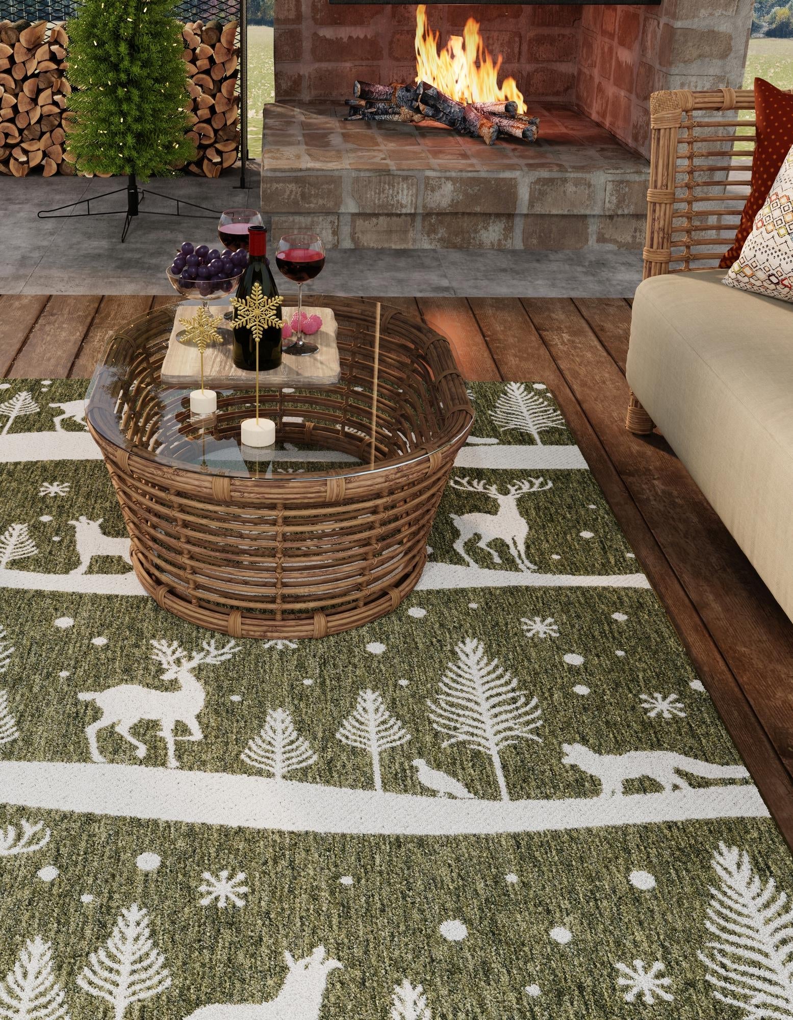 Garden Festivity Collection Area Rug - Evergreen