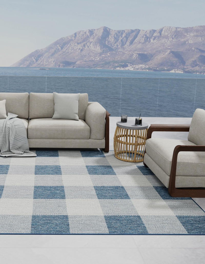 Patio Plaid Collection Area Rug - Veranda Rectangle Blue  lifestyle 9