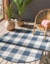 Patio Plaid Collection Area Rug - Veranda Round Blue  lifestyle 199