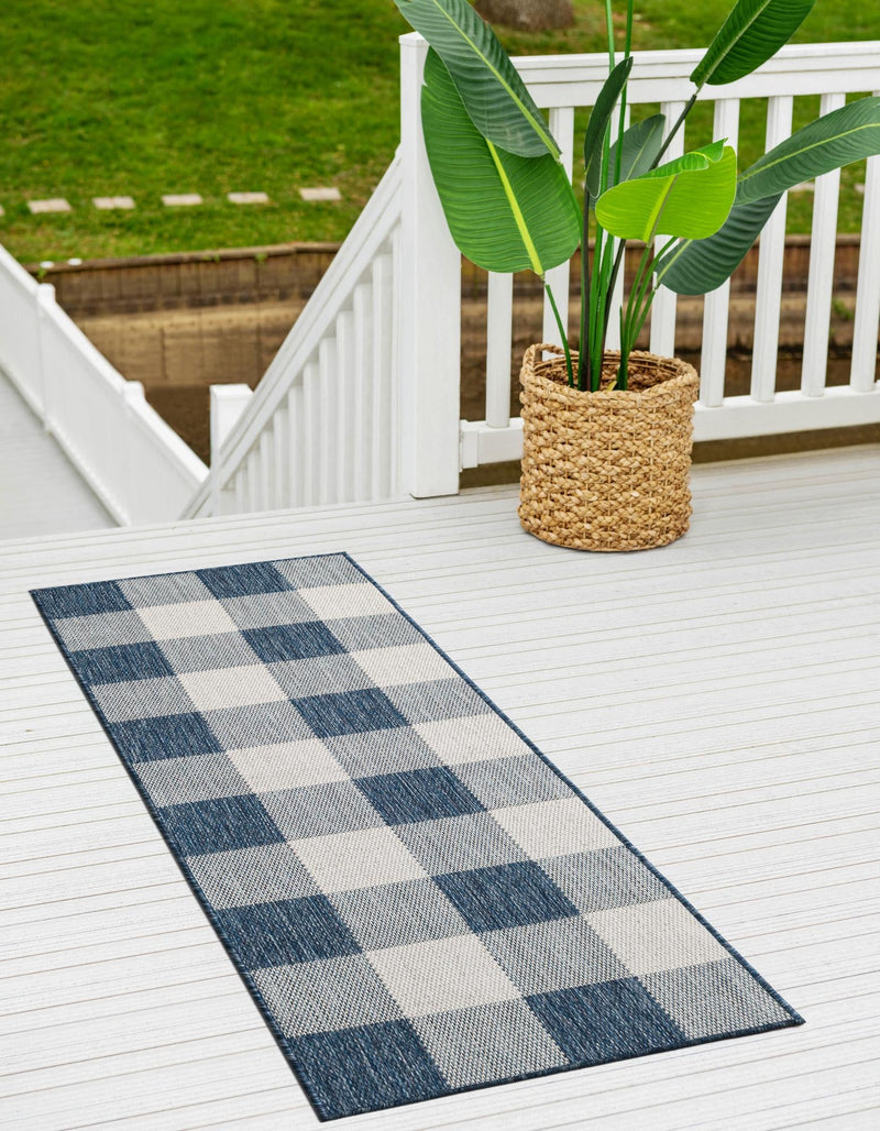 Patio Plaid Collection Area Rug - Veranda Runner Blue  lifestyle 176