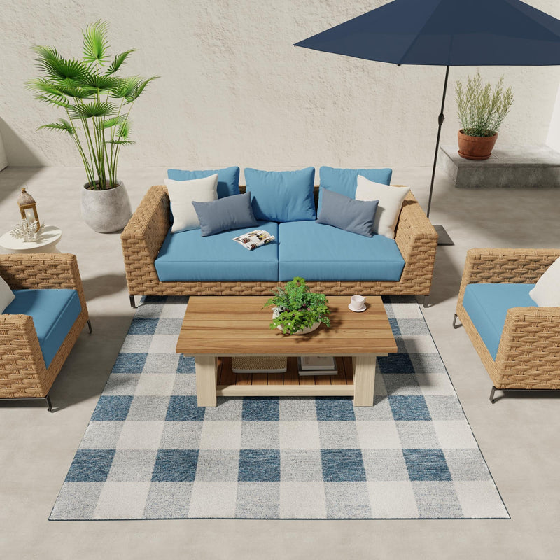 Patio Plaid Collection Area Rug - Veranda Square Blue  lifestyle 24