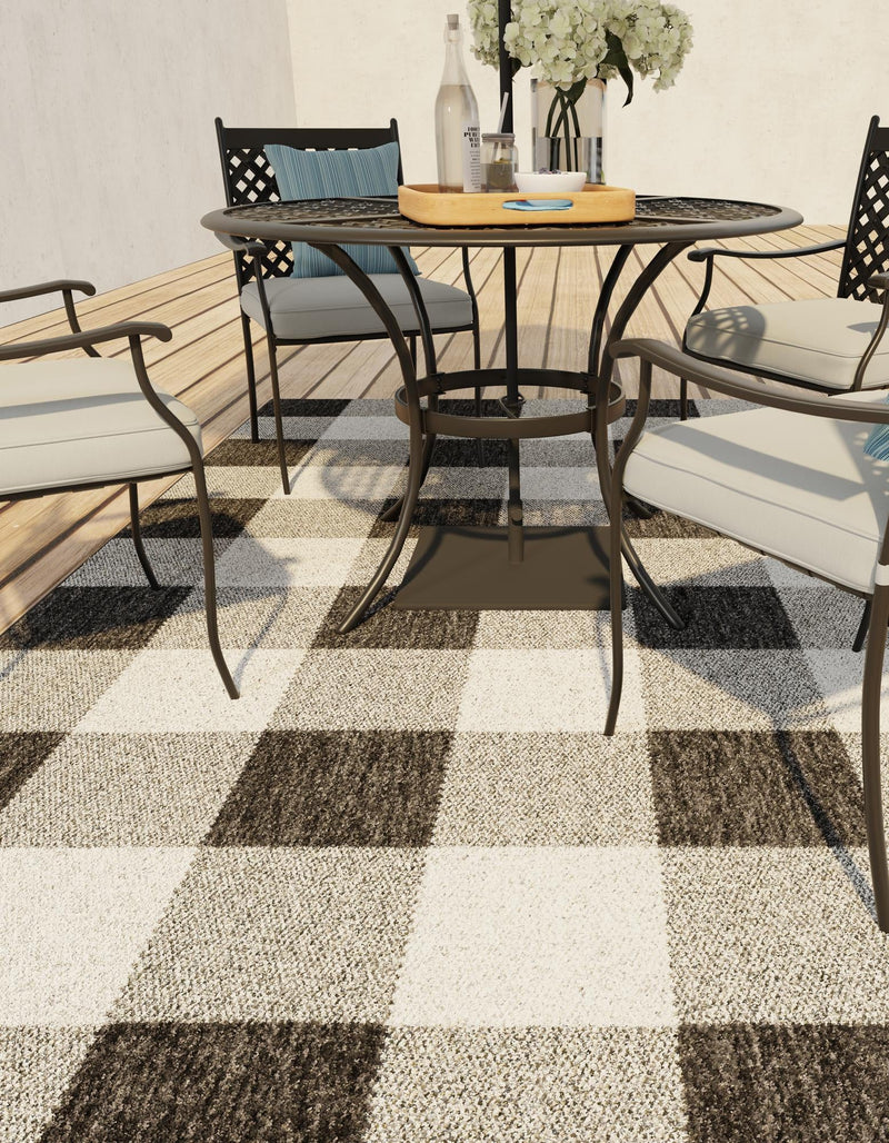 Patio Plaid Collection Area Rug - Veranda Rectangle Black and White  lifestyle 29