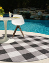 Patio Plaid Collection Area Rug - Veranda Round Black and White  lifestyle 125