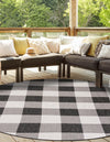 Patio Plaid Collection Area Rug - Veranda Round Black and White  lifestyle 149