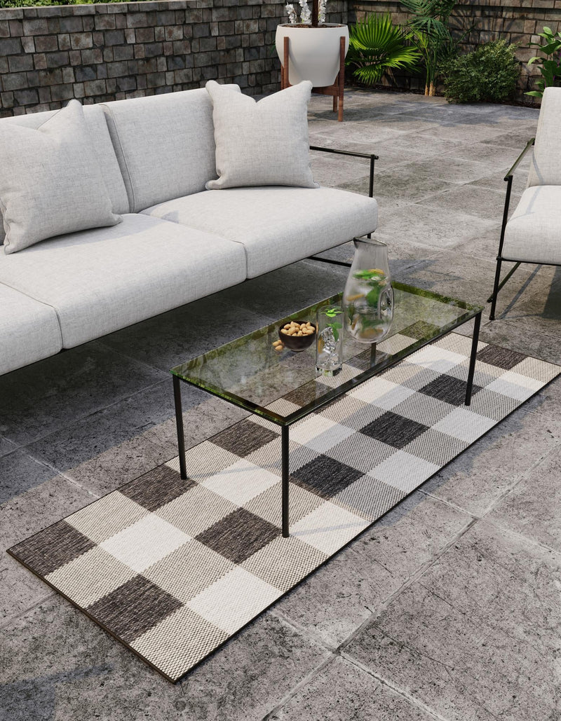 Patio Plaid Collection Area Rug - Veranda Runner Black and White  lifestyle 108