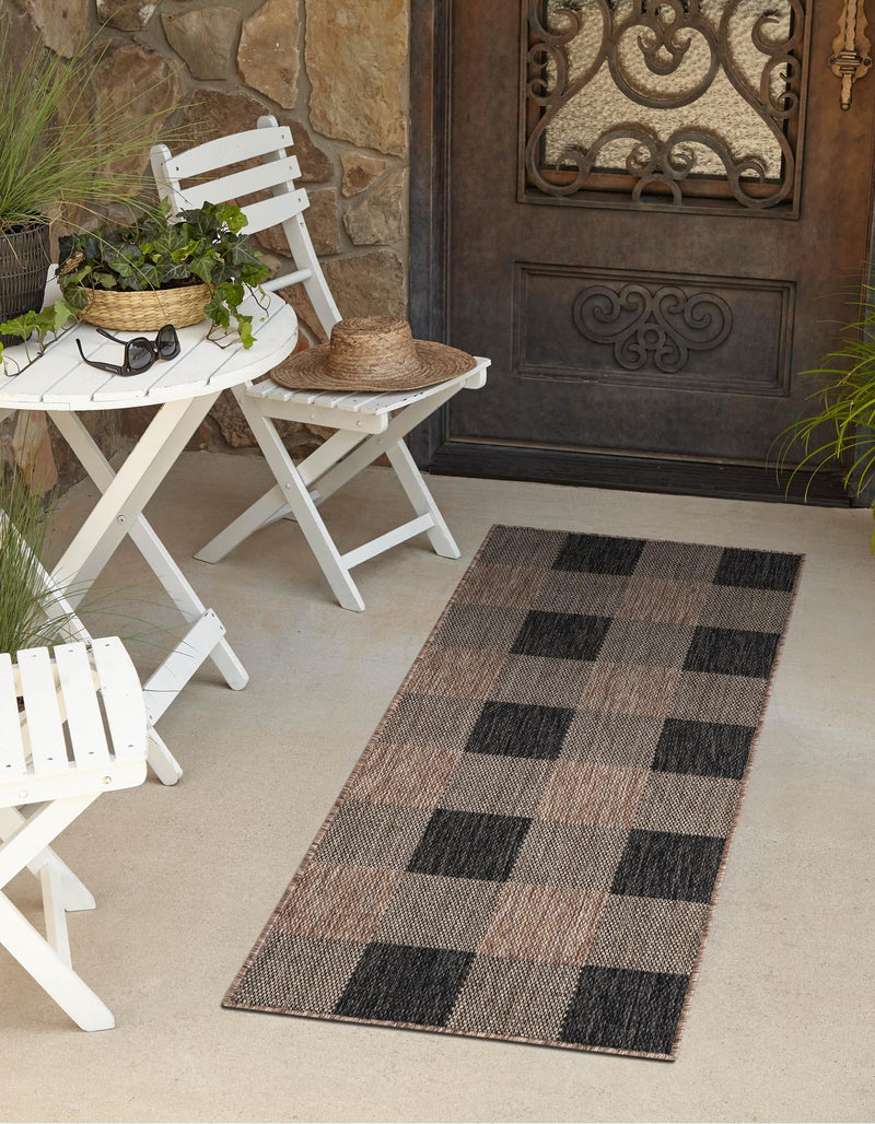 Patio Plaid Collection Area Rug - Veranda Runner Black and Brown  lifestyle 0