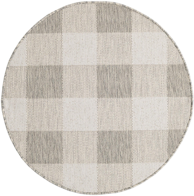 Patio Plaid Collection Area Rug - Veranda Round Gray Main