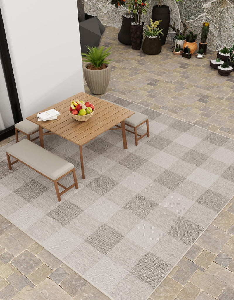 Patio Plaid Collection Area Rug - Veranda Square Gray  lifestyle 113