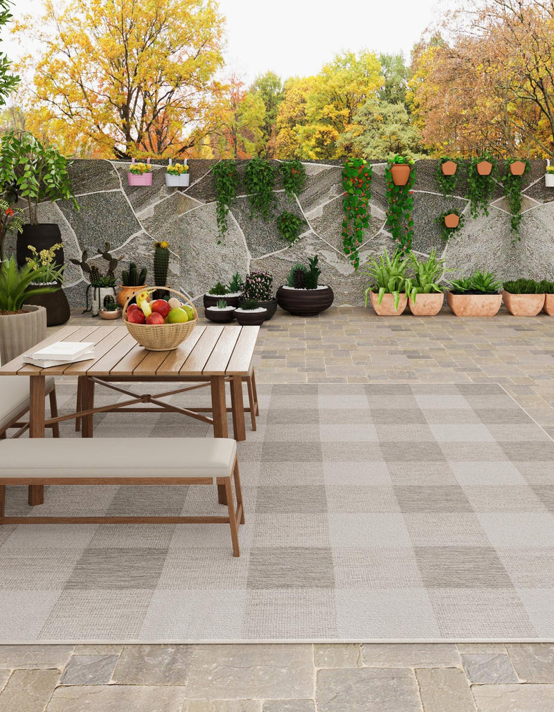 Patio Plaid Collection Area Rug - Veranda Square Gray  lifestyle 131