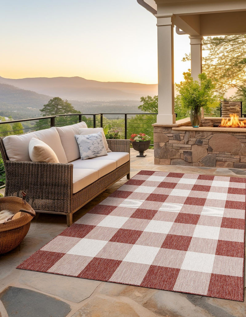 Patio Plaid Collection Area Rug - Veranda Rectangle Red  lifestyle 2