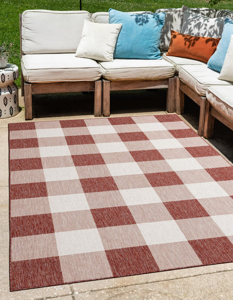 Patio Plaid Collection Area Rug - Veranda Rectangle Red  lifestyle 4