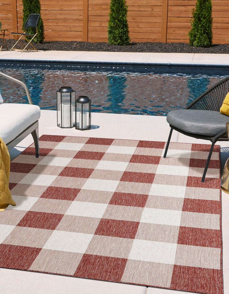 Patio Plaid Collection Area Rug - Veranda Rectangle Red  lifestyle 6