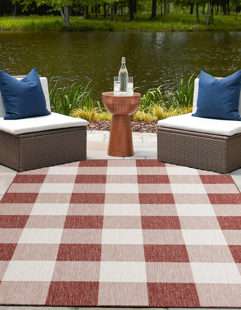 Patio Plaid Collection Area Rug - Veranda Rectangle Red  lifestyle 7