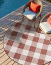 Patio Plaid Collection Area Rug - Veranda Round Red  lifestyle 0