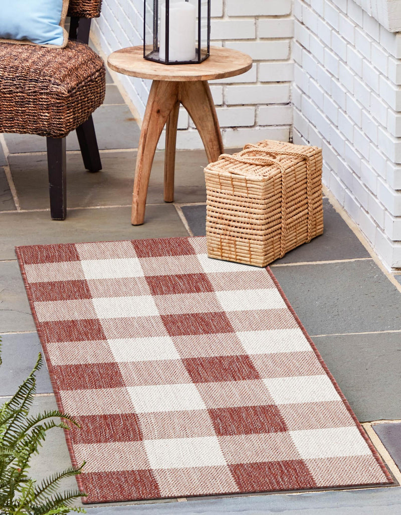 Patio Plaid Collection Area Rug - Veranda Runner Red  lifestyle 115