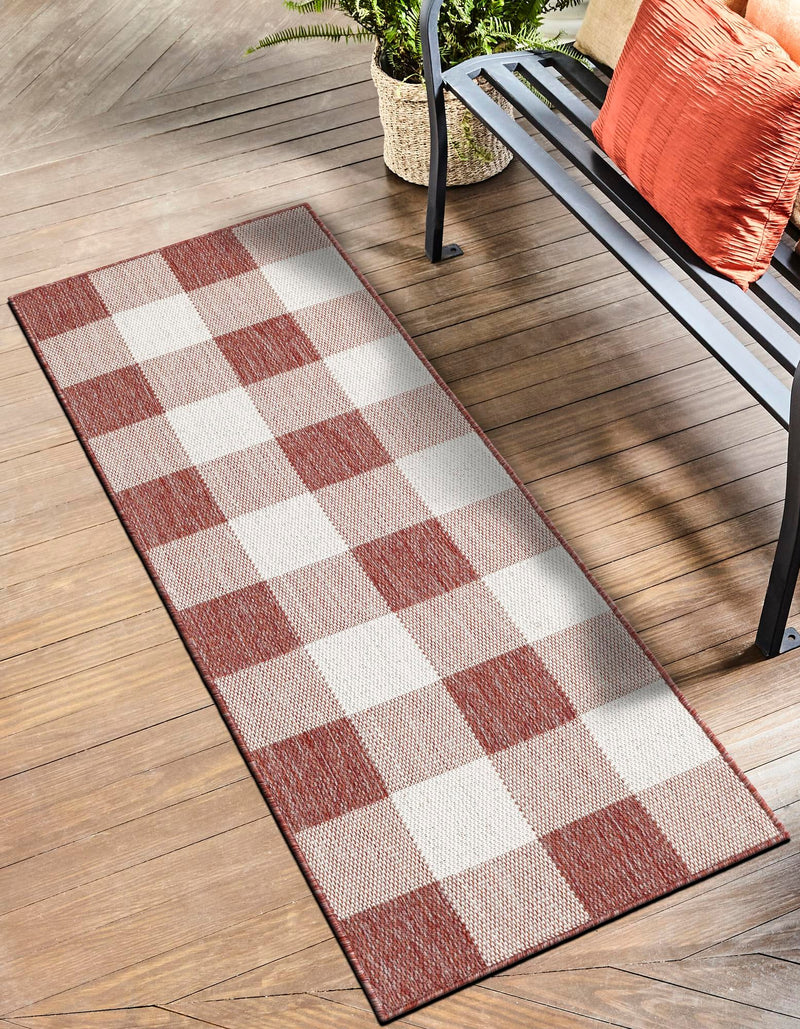 Patio Plaid Collection Area Rug - Veranda Runner Red  lifestyle 133