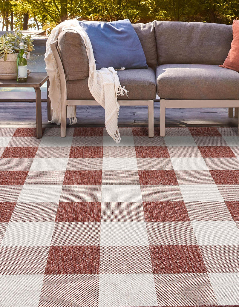 Patio Plaid Collection Area Rug - Veranda Square Red  lifestyle 7