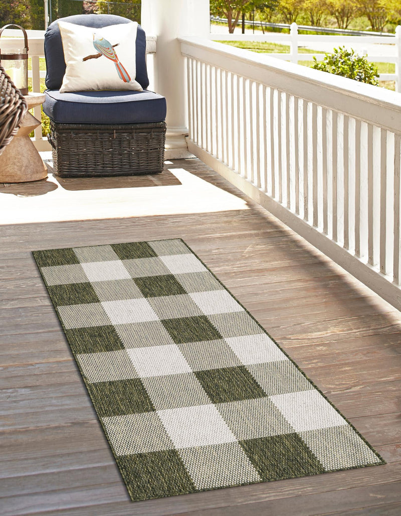 Patio Plaid Collection Area Rug - Veranda Runner Green  lifestyle 3