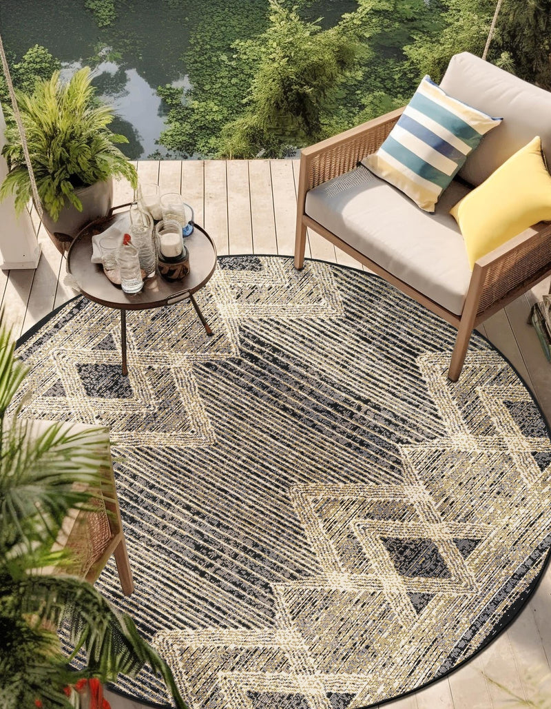 Urban Terrace Collection Area Rug -  Loft Round Charcoal  lifestyle 45