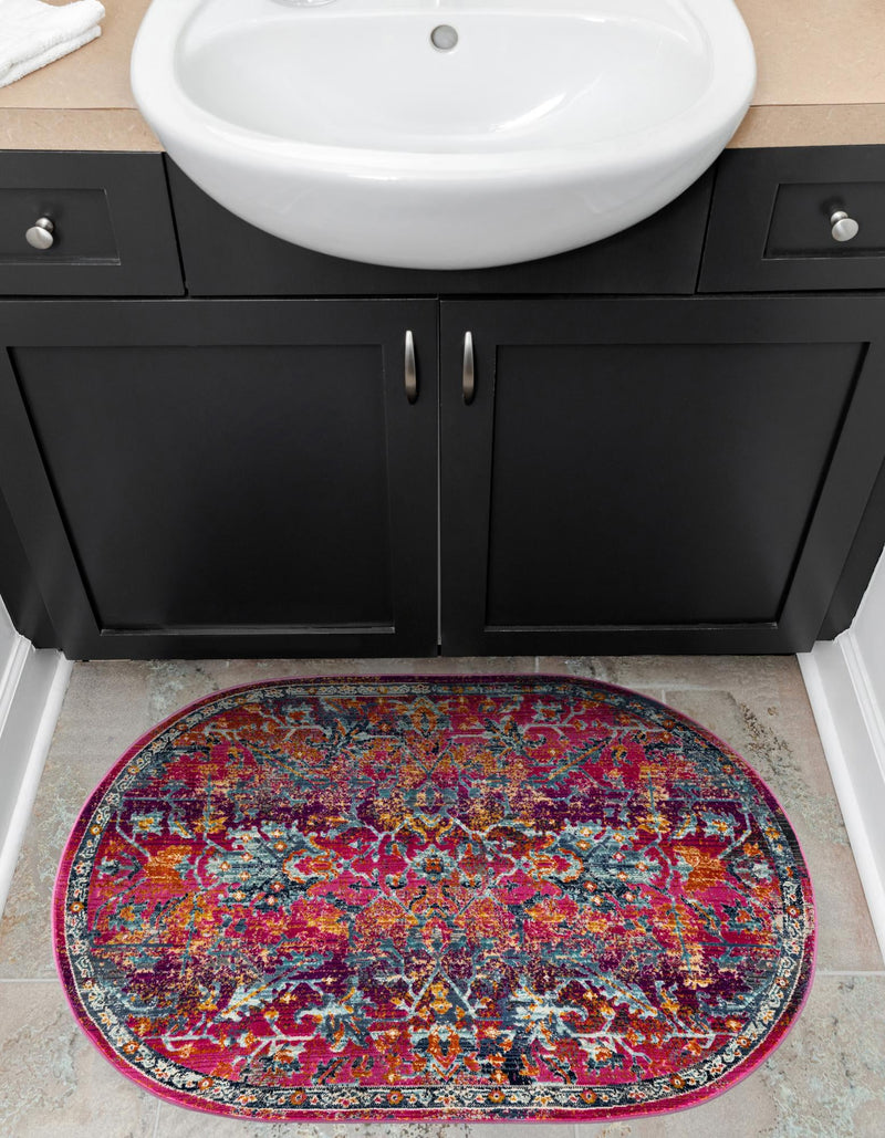 Prague Tapestry Collection Area Rug -  Moravia Oval Fuchsia  lifestyle 40