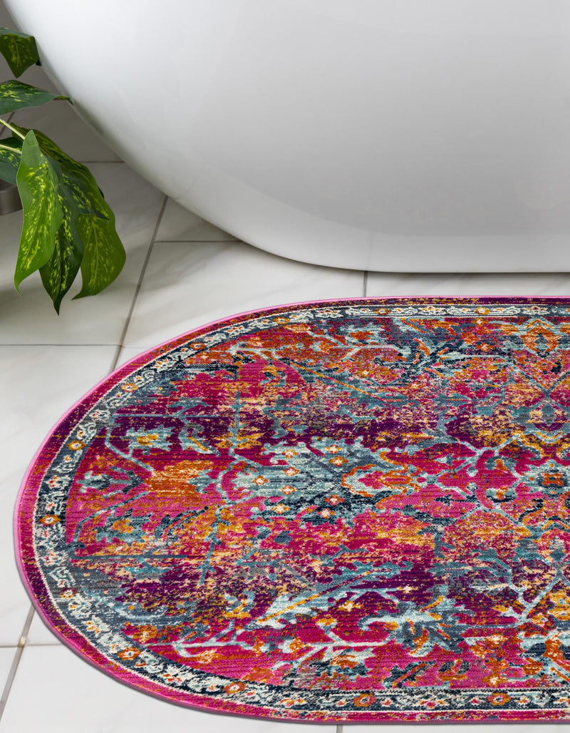 Prague Tapestry Collection Area Rug -  Moravia Oval Fuchsia  lifestyle 56