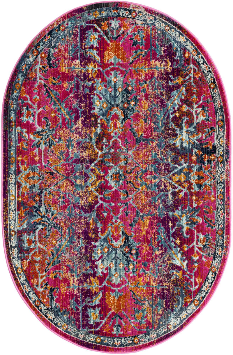 Prague Tapestry Collection Area Rug -  Moravia Oval Fuchsia  lifestyle 32