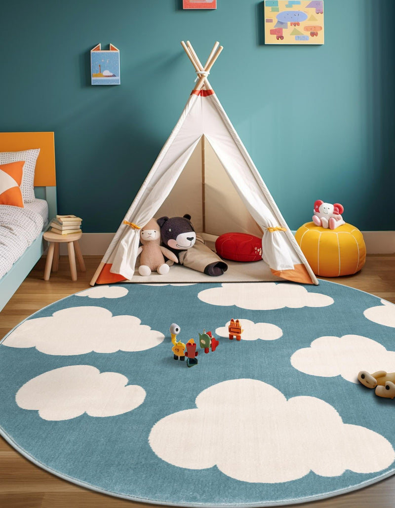 Wonder Tykes Collection Area Rug -  Dreamview Round Sky blue  lifestyle 57