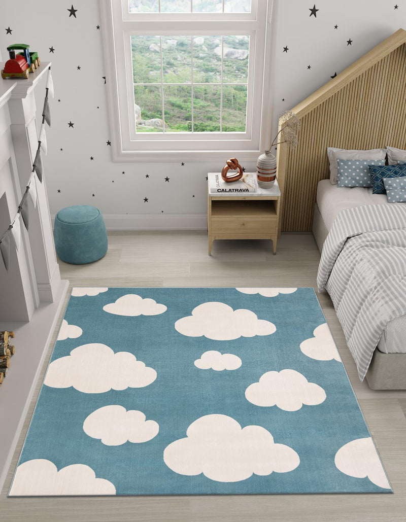 Wonder Tykes Collection Area Rug -  Dreamview Square Sky blue  lifestyle 77