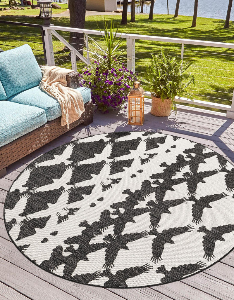 Urban Terrace Collection Area Rug -  Gramercy Round Black and White  lifestyle 35