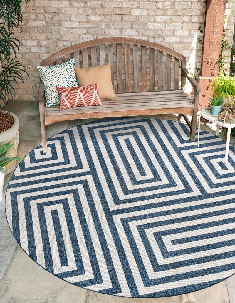 Urban Terrace Collection Area Rug -  Flatiron Round Blue  lifestyle 0