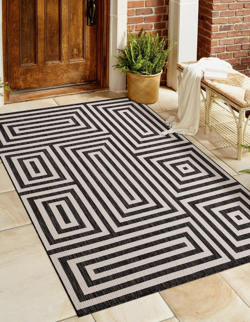 Urban Terrace Collection Area Rug -  Flatiron Rectangle Black and White  lifestyle 13