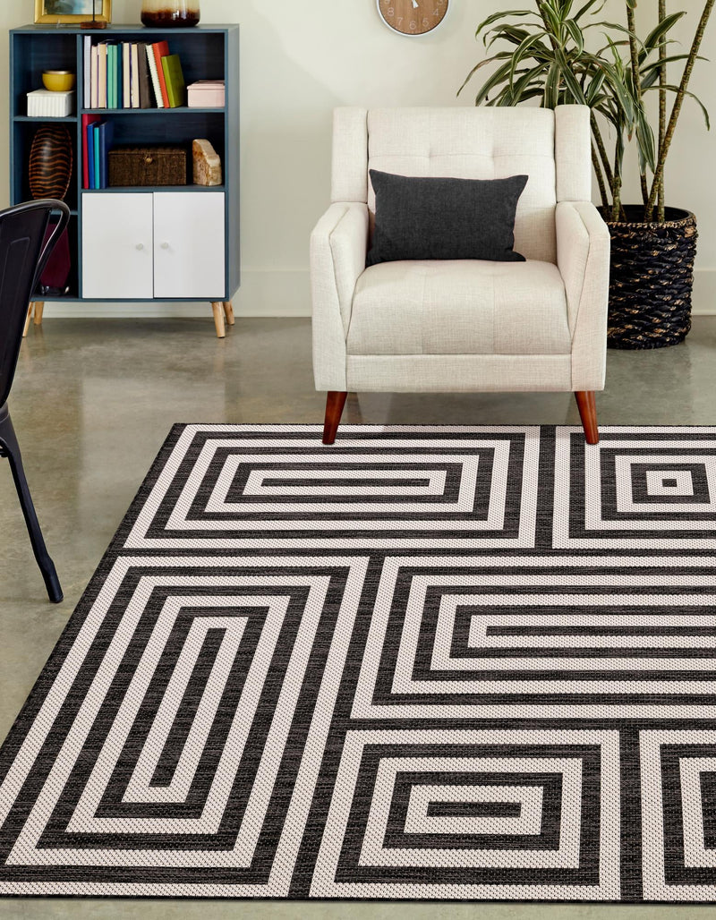 Urban Terrace Collection Area Rug -  Flatiron Rectangle Black and White  lifestyle 28