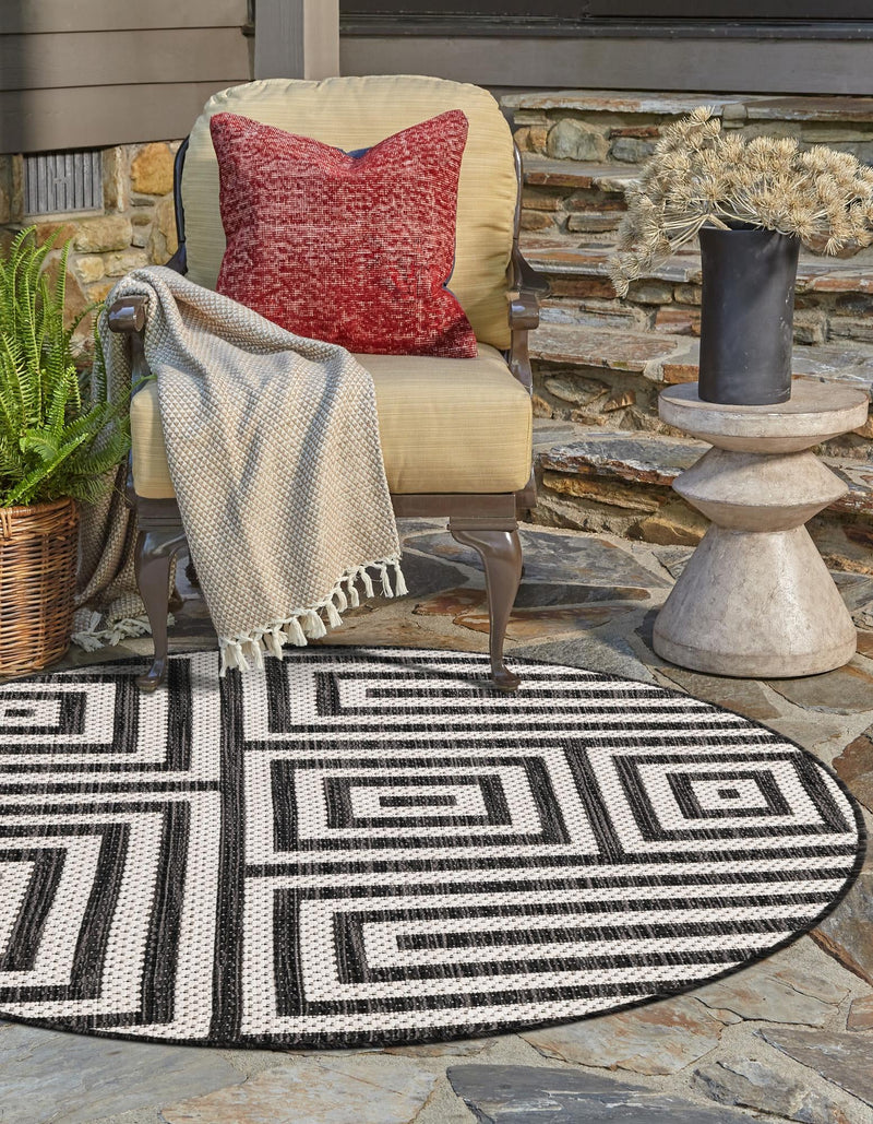 Urban Terrace Collection Area Rug -  Flatiron Round Black and White  lifestyle 57