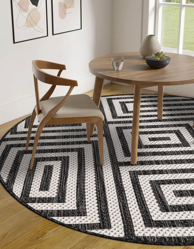 Urban Terrace Collection Area Rug -  Flatiron Round Black and White  lifestyle 66