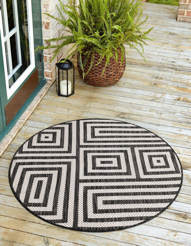 Urban Terrace Collection Area Rug -  Flatiron Round Black and White  lifestyle 93