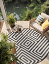 Urban Terrace Collection Area Rug -  Flatiron Round Black and White  lifestyle 129