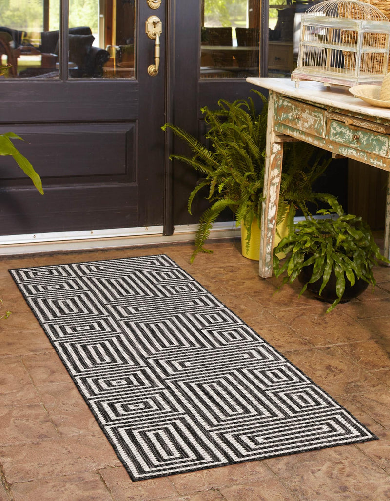 Urban Terrace Collection Area Rug -  Flatiron Runner Black and White  lifestyle 130