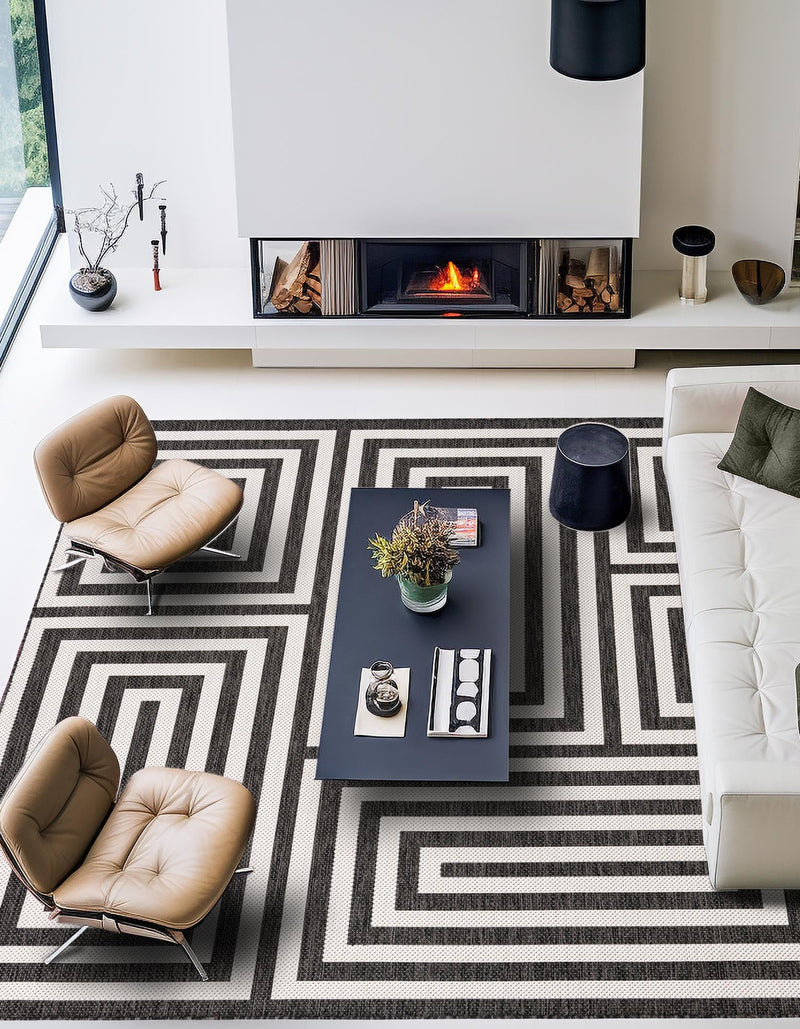 Urban Terrace Collection Area Rug -  Flatiron Square Black and White  lifestyle 68