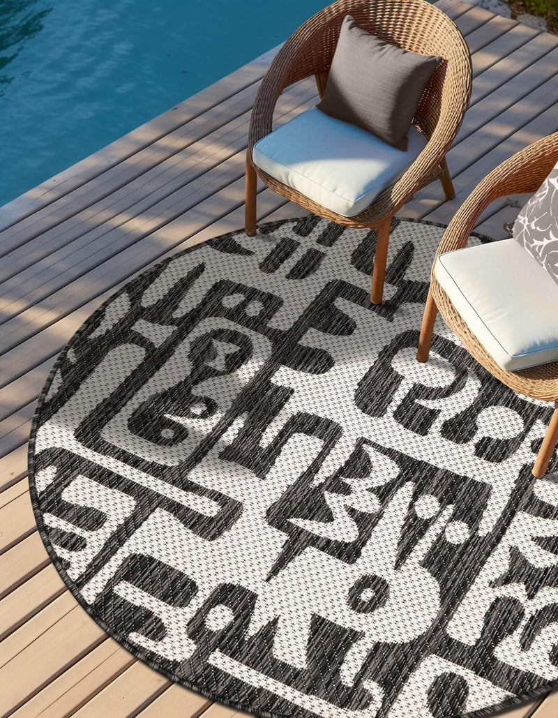 Urban Terrace Collection Area Rug -  Madison Round Black and White  lifestyle 81