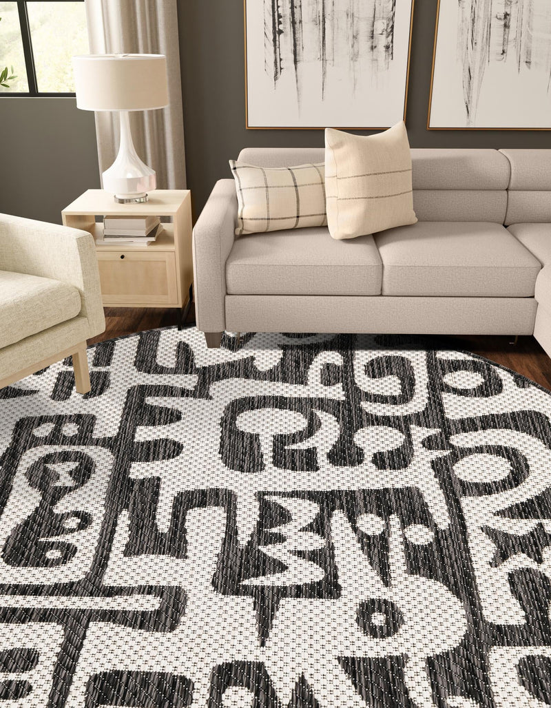 Urban Terrace Collection Area Rug -  Madison Round Black and White  lifestyle 93