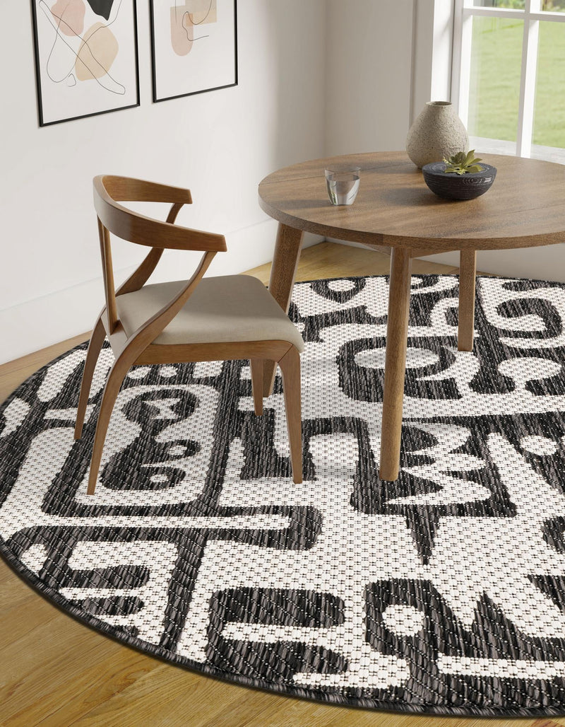 Urban Terrace Collection Area Rug -  Madison Round Black and White  lifestyle 117