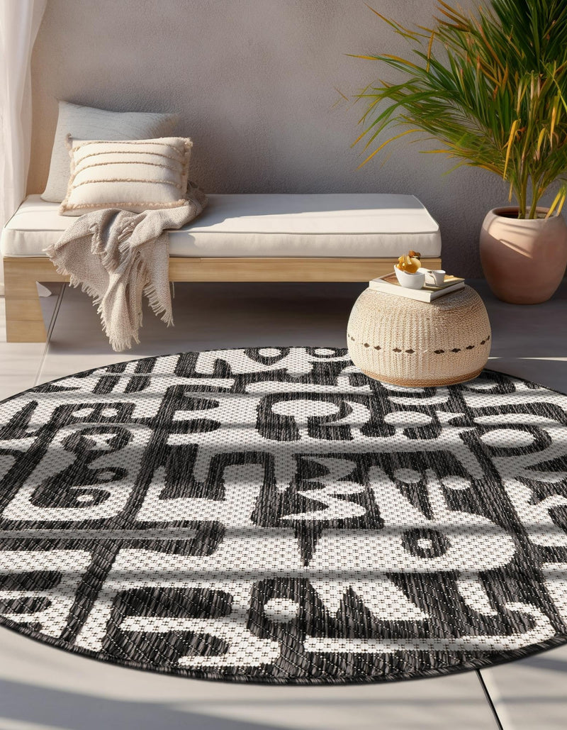 Urban Terrace Collection Area Rug -  Madison Round Black and White  lifestyle 129