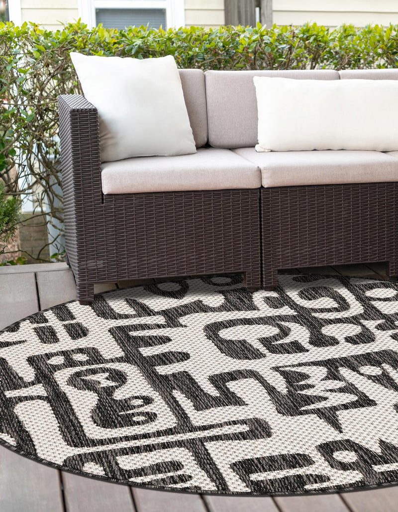 Urban Terrace Collection Area Rug -  Madison Round Black and White  lifestyle 177