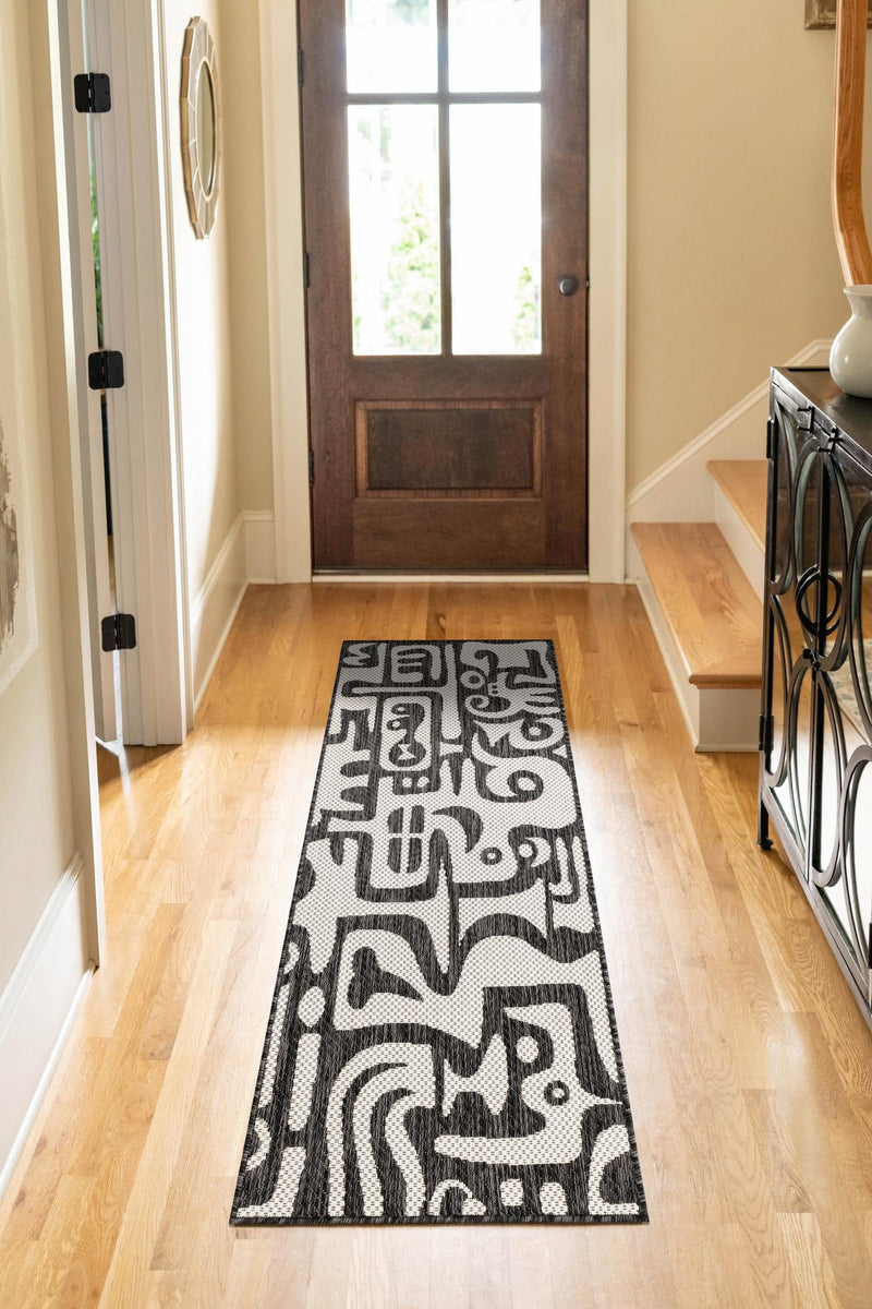 Urban Terrace Collection Area Rug -  Madison Runner Black and White  lifestyle 118