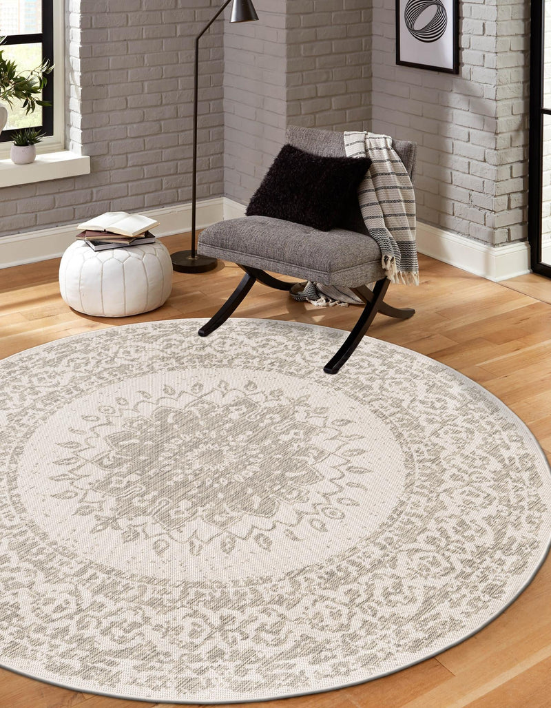 Patio Heritage Collection Area Rug -  Lafayette (Gray) Round Gray  lifestyle 27